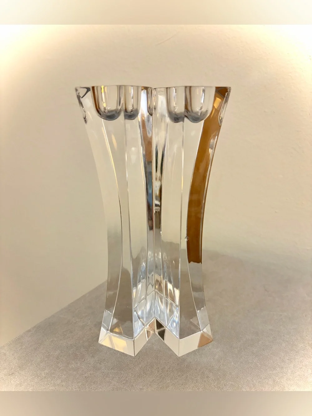 Vintage Nambé Crystal Kissing Candlesticks Modernist Decor 7” MCM Pair of 2